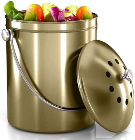 Utopia Kitchen Countertop Compost Bin 1.3 Gallon, Stainless Steel, Gold by UTOPIAKITCHEN