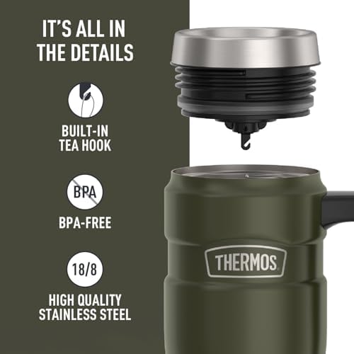 THERMOS Stainless King Travel Mug with Handle, 16oz, Army Green - Image 4