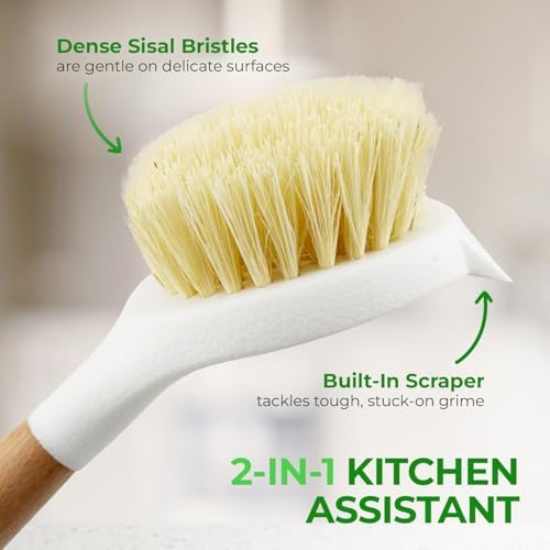 AIRNEX Wooden Dish Brush Set of 2 - Dish Brush with Handle Made of Wood & Sisal Bristles, Non Scratch Kitchen Scrub Brush for Dishes, Pots & Pans, Dish Scrubber with Plastic Free Bristles - Image 4