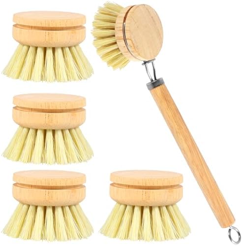 Dish Brush Set Soft Sisal Dish Scrub Brush with Handle Kitchen Scrub Brush Natural Kitchen Cleaning Brush Set Wood Dish Scrubber Brush Practical Dish Scrubber Wooden Cleaning Scrubber for Cle by Abizarch