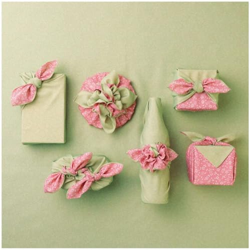 Furoshiki Japanese Wrapping Cloth - Large 27.6 Inch Reversible Eco Gift Wrap, Reusable Bento Bag Christmas Birthday, Cherry Blossom Design (Leaf Green & Pink) - Image 4