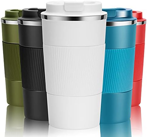 YINJOYI 12oz Travel Coffee Cups Insulated Tumbler Thermal Mug to Go with Lid Leak Proof Reusable Stainless Steel Coffee Mug Spill Proof for Hot and Iced Cold Drinks (White, 380ml) by YINJOYI