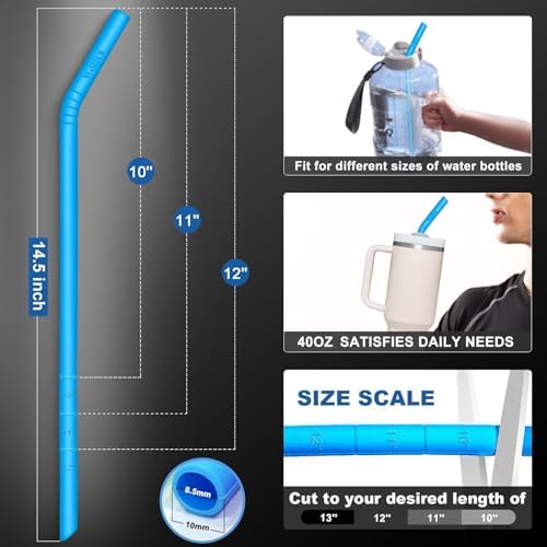 WALFOS 14.5 inch Extra Long Reusable Silicone Straws, Big Sizes Flexible Bendable Straws for 1/Half Gallon Large Water Bottles, 128 75 64 40 OZ Tumbler with Cleaning Brush (6-Pack) - Image 2