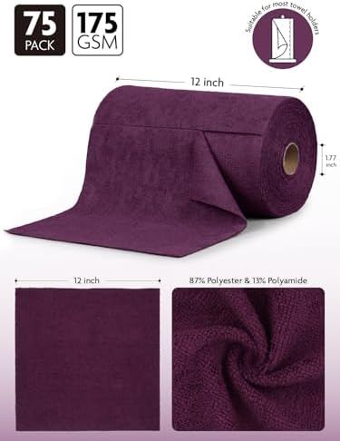 Fantasticlean Microfiber Cleaning Cloth Roll-75 Sheets, 12"x12"(DeepPurple) - Image 3