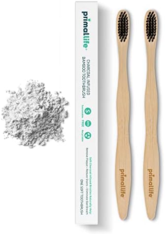 Primal Life Organics - Charcoal Toothbrush, Made with Charcoal & Bamboo, Biodegradable, BPA-Free, Perfect for Kids & Adults, Recyclable, Gently Massages Gums & Teeth, Zero Waste Toothbrush, (2-Pack) by PrimalLifeOrganics