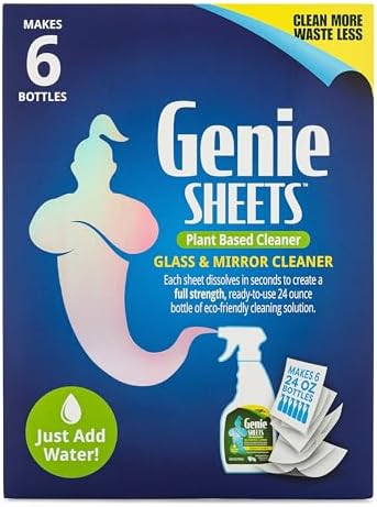 Genie Sheets Glass & Mirror Cleaner | Concentrate Makes 6 24oz Refills | Professional-Strength | Just Add Water | Sustainable Eco-Friendly Plant-Based Solution | 6 Sheets by MicrofiberWholesale