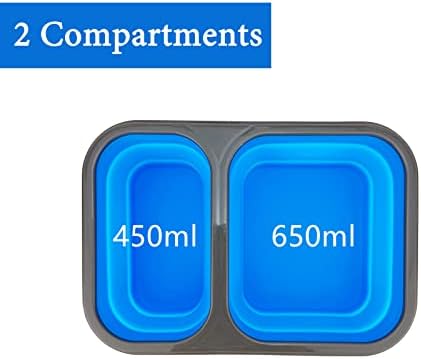 2 Compartments Collapsible Airtight Bento Box with Ideal Portion 600ml & 450ml and 2 in 1 Spoon & Fork, Food Grade Silicone Lunch Container for Adults Work Travel, Microwave Safe - Image 7