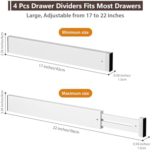DUCOO 4 PCS Drawer Divider, 17"-22" Adjustable Bamboo Drawer Dividers Organizers, Expandable Separators for Kitchen, Clothes, Dressers, Home, Office, White - Image 2