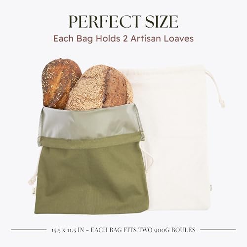Sourdough Bread Bags for Homemade Bread, 2 Pack, Reusable Cotton Linen, Machine Washable, Freezer Safe - BPA-Free TPU Liner, Fits 2 Loaves Each, Beeswax Wrap Alternative, Drawstring Closure - Image 3