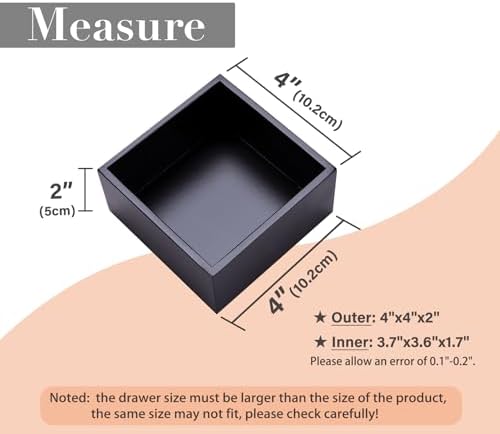 Bamboo Organizer Box for Accessories Cosmetic Small Square Drawer Organizer Boxes, Black 4"*4" - Image 2