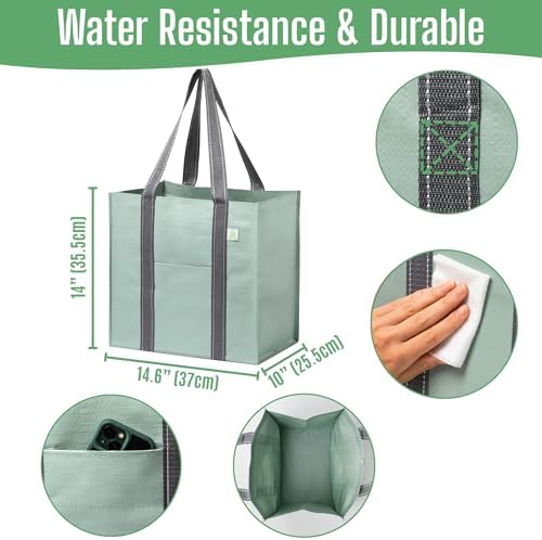 VENO 4 Pack Large Grocery Bag Reusable Shopping Bags with Hard Bottom - Image 3