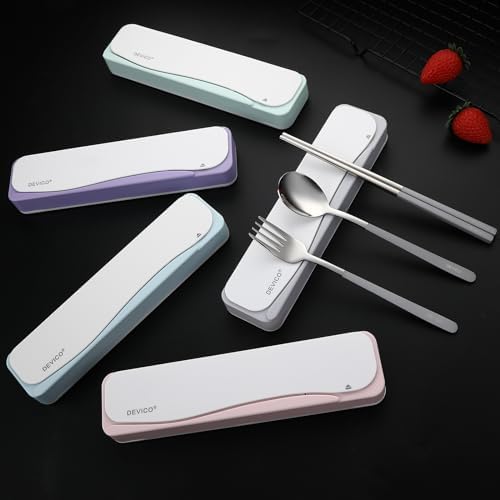 DEVICO Travel Utensils with Case, 4Pcs Portable Silverware Set for Work, 18/8 Stainless Steel Reusable Cutlery, Korean Spoon and Chopsticks Fork for Camping, School, Lunch Box Accessories (Grey) - Image 6