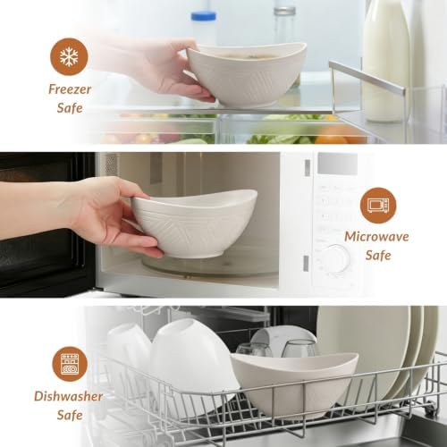 Homienly Wheat Straw Bowls 26 OZ Serving Bowls Set of 6 Unbreakable Salad Bowls for Breakfast, Cereal, Soup, Snack Mcirowave and Dishwasher Bowls Set for Kitchen, Camping, Party (White) - Image 4