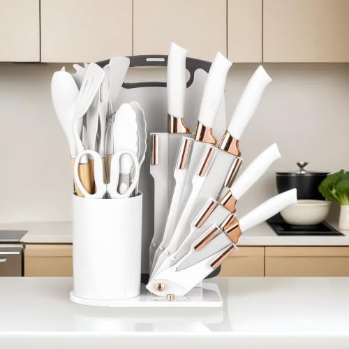19-Piece Kitchen Utensil and Knife Set, Black (White) - Image 3