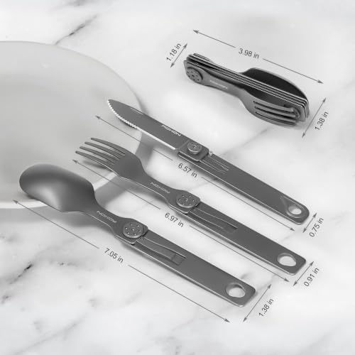 ROXON 3-in-1 Camping Utensils Set (Knife, Spoon, Fork) Titanium-Plated Grey - Image 3