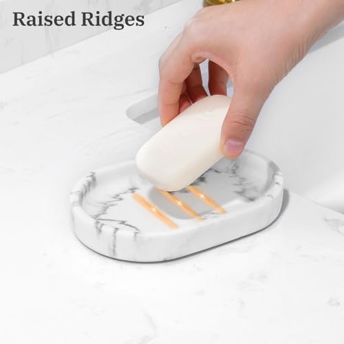 Luxspire Oval Soap Dish, Raised Bar Holder with Drainage, Gravel White - Image 3