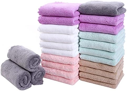 24 Pack Kitchen Dishcloths - Does Not Shed Fluff - Reusable Dish Towels, Dish cloths, Super Absorbent Coral Fleece Cleaning Cloths, Nonstick Oil Washable Fast Drying, 16 x 19 Inch (Multicolor) by Sunny+zzzZZ