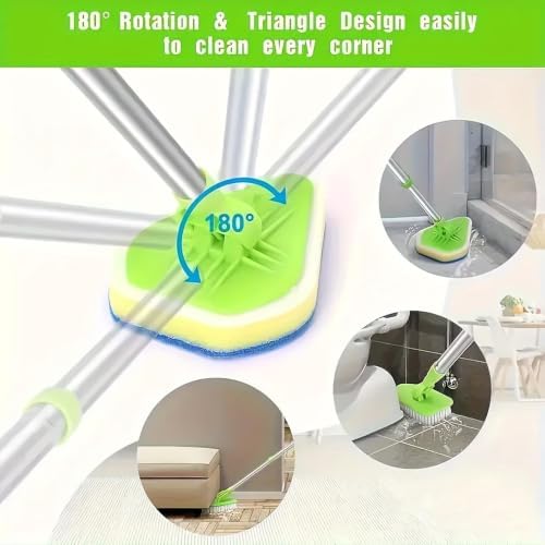 3-in-1 Extendable Long Handle Floor Scrubber Brush with Sponge - Image 6