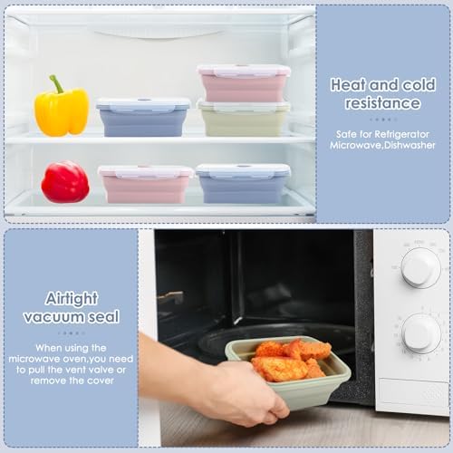 Mifoci 6 Pcs Silicone Containers for Food Collapsible Food Storage Containers with Airtight Lids Stacking Leftover Foods Storage Lunch Box for Freezer Microwave Dishwasher Safe(Morandi,27 oz) - Image 4