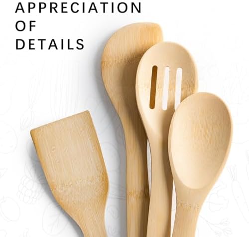 Wooden Spoons for Cooking, 4-Piece Bamboo Cooking Utensil Set - Image 4