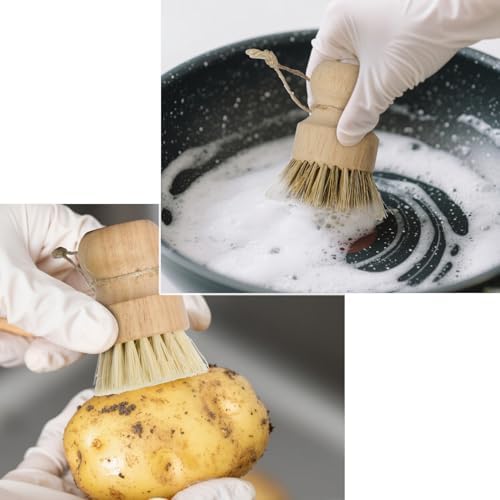 Pot Brush 3 Pack with Sisal and Coconut Coir, Wood Handle Scrub Brushes for Cast Iron Non-Stick Pans and Cookware - Image 6