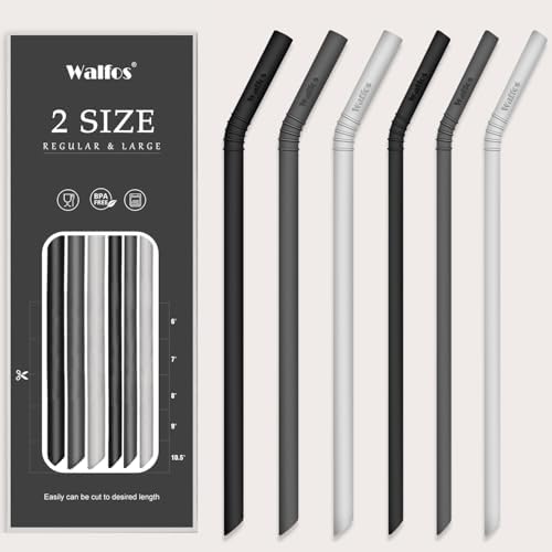 Walfos Silicone Straws - Reusable straws Bendy straws for Smoothies/20 & 30 oz Tumblers, BPA Free. 2 Size (3pcs Wide S + 3 pcs Regular + 2 Cleaning Brushes） by Walfos