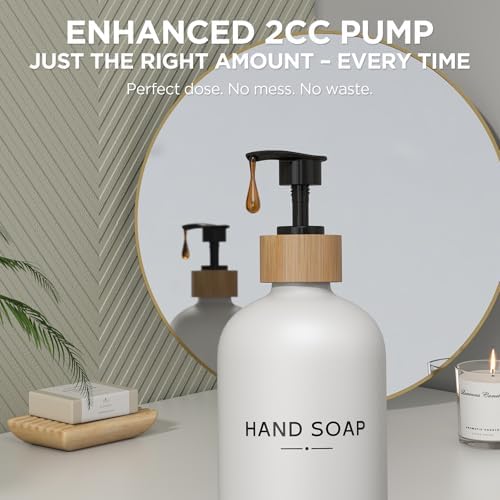 Hand and Dish Soap Dispenser Set,16oz Glass Bottles with Bamboo Pumps & Tray,Countertop Soap Dispensers for Kitchen,Luxury, Minimalist & Farmhouse Decor - Image 5