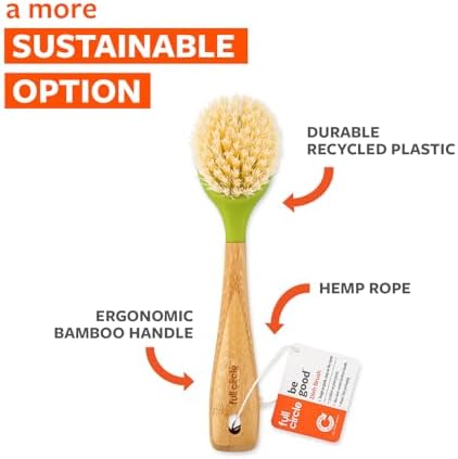 Full Circle Dish Brush & Bottle Brush Bundle - Bamboo Handle Scrubbers for Dishes, Pots, Pans, Water Bottles, Mugs, and Narrow Neck Bottles - Image 3
