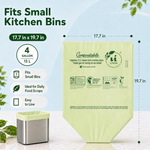 UNNI 4 Gallon Compostable Bags, 200 Count, 15 Liter, Extra Thick 0.75 Mil - Image 3