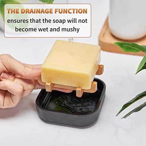Bamboo Soap Dishes for Bar Soap Holders for Shower for Bathroom Sink Bulk Small Wooden Soap Tray Jabonera Pretty Neat Ventilated Soap Dish Disj Disk, Detachable (Single Rounded Black) - Image 4