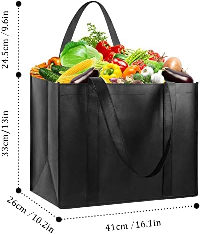 LadyRosian 10 Pack Heavy Duty Kitchen Reusable Grocery Bags, Durable XL Shopping Tote with Handle Can Hold 45+lbs, Stands Upright, Foldable & Washable (Black) - Image 3