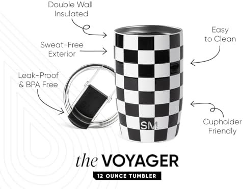 Simple Modern Travel Coffee Mug with Lid | 12oz | Checkered - Image 2