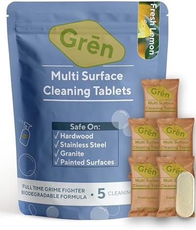 Gren Multi Surface Cleaner, all purpose cleaner refill Tablets, animal friendly cleaning products, all purpose cleaner concentrate, kitchen degreaser cleaner, non toxic cleaning spray, 5 Count by Unknown
