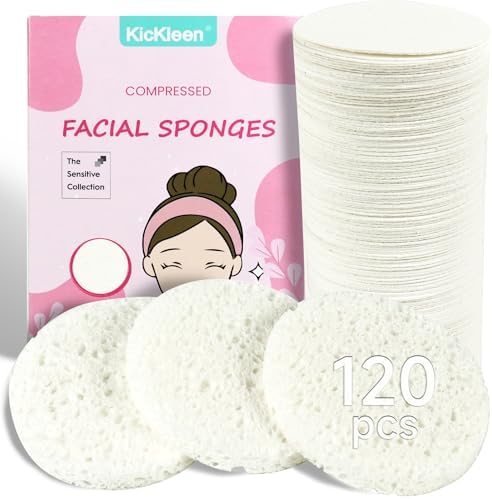 120-Count White Compressed Facial sponges for Daily Cleaning by KICKLEEN