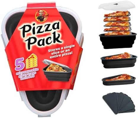 The Perfect Pizza Pack™ - Reusable Pizza Storage Container with 5 Microwavable Serving Trays - BPA-Free Adjustable Pizza Slice Container to Organize & Save Space, Black by PizzaPack%E2%84%A2