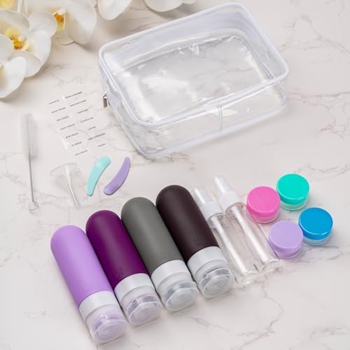 16pack Travel Bottles for Toiletries, TSA Approved LeakProof Squeezable Silicone Toiletry Containers for Shampoo, Conditioner, 3oz Portable Refillable Traveling Size Liquid Containers (16Pcs/Purple） - Image 6