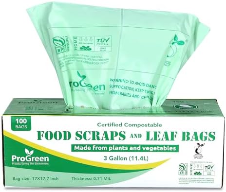 Compostable Trash Bags 3 Gallon, Extra Thick 0.71 Mil, 100 Count, Small Kitchen Compost Bin Bags, Food Scraps Yard Waste Bags, Compost ASTM D6400 BPI and TÜV AUSTRIA Certified by ProGreen