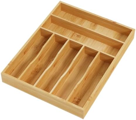 BAMEOS Bamboo Flatware Organizer 16.5×12.8 –Silverware Tray for Small Kitchen Drawers, 2" H Cutlery Holder | Forks, Spoons, Knives by BAMEOS