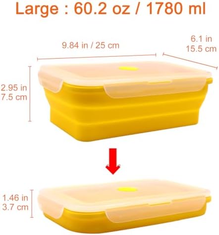Set of 2 Extra Large Collapsible Silicone Food Storage Containers With Lids,82.8oz + 60.2oz Meal Prep Box, Bento Lunch Boxes, Rv Collapsible Bowls For Camping, Kitchen, BPA Free(Red and Yellow) - Image 3
