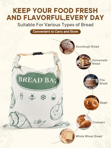 2 Pack Zippered Beeswax Bread Bags 17×13 Inch Large Cotton Sourdough Bread Bags Reusable Bread Storage Bags for Homemade Bread Freezer Safe for Bagel Croissant & Baguette Kitchen Baking Supplies - Image 2