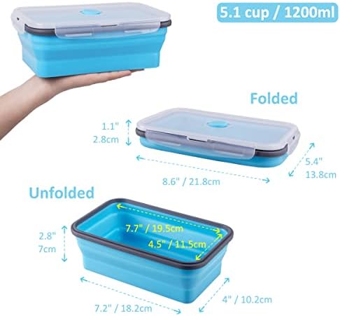 Collapsible Food Storage Containers with Airtight Lid & Air Vent, 40.5 oz, Kitchen Stacking Silicone Collapsible Meal Prep Container Set for Leftover, Microwave Freezer Dishwasher Safe, Blue, Set of 4 - Image 6