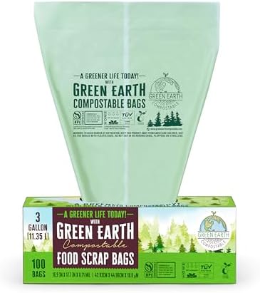 Green Earth Compostable Small Kitchen Food Scrap Trash Bags, Compost Bin Compatible, 3 Gallon, 11.35 Liter, 300-Count, Extra Thick 0.71 Mil, ASTM D6400, BPI (US) & OK Compost Home (EU) Certified - Image 4