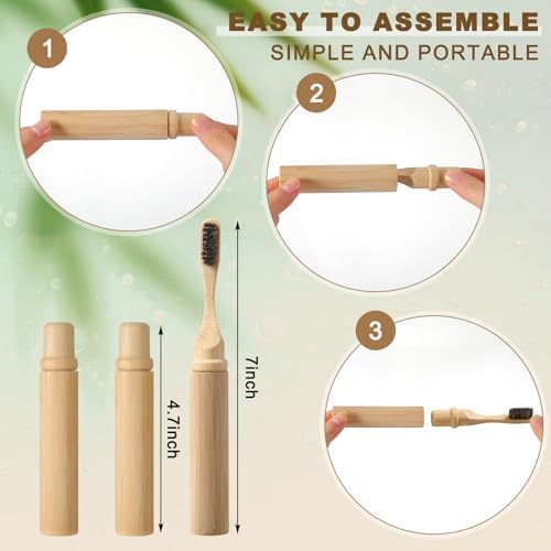 3 Pcs Foldable Bamboo Travel Toothbrush with Case, Horse Bristle - Image 2