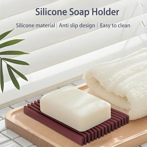 Aoheuo Modern Minimalist Soap Dish (1Pack),Drainage Silicone Soap Holder,5.5 Long by 3.15 Wide,0.55 inches high,Used for Kitchen,Bathroom,and Bar Sink(Red) - Image 4