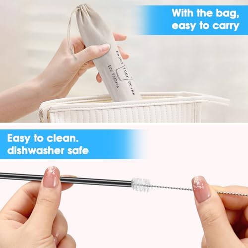 20 Pcs Black Reusable Stainless Steel Straws,10.5" & 8.5" Reusable Drinking Straws with 20 Silicone Tips 5 Straw Brushes 1 Travel Case,Eco Friendly Extra Long Metal Straw for 20 24 30 oz Tumbler - Image 5