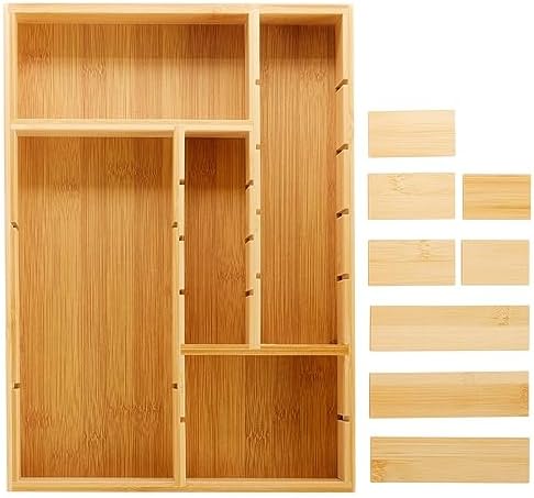 Juvale Drawer Organizer Tray - 8-Slot Drawer Divider for Utensils - Versatile Silverware Holder - Desk Tray for Office Supplies - 14 x 10 x 2 in, Brown, Bamboo - Image 6