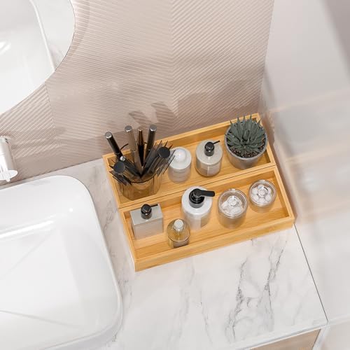 Kitchen Drawer Organizer Bins, Stackable Bamboo Deep Drawer Organizer for Silverware, Utensils, Cutlery, Flatware, Junk Drawer, Dresser, Bathroom, 14" x 5" x 2.5" (Set of 2) - Image 7