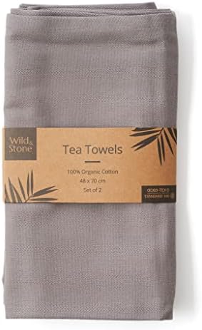 Wild & Stone Organic Cotton Tea Towels, Set of 2, GOTS Certified, 27x19 in by Wild+%26+Stone