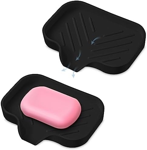 2 PCS Premium Black Self-Draining Soap Bar Holder - Elegant Soap Dish for Shower & Bathroom Use - Versatile Soap Dishes for Bar Soap - Durable Soap Holder & Bathroom Soap Dish Solution by AGCOMPANY