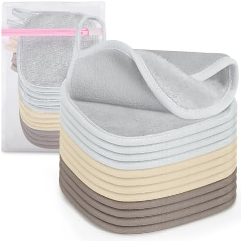 12 Pack Makeup Remover Cloth, 6" x 6" Reusable Makeup Remover Towels Face Washcloth for Washing Face, Makeup Remover Pads Cosmetic Face Wash (Khaki-Brown-Grey) by KPX